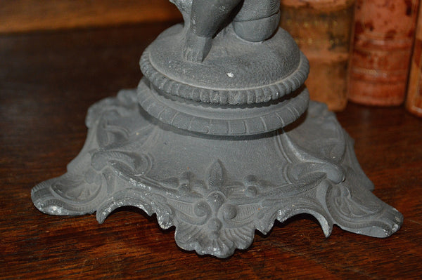 Antique German Cherub Petroleum Oil Lamp Figural Candle Holder - Antique Flea Finds - 5