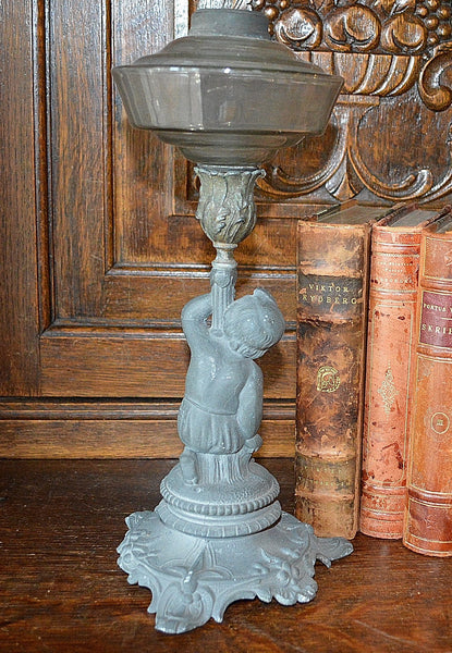 Antique German Cherub Petroleum Oil Lamp Figural Candle Holder - Antique Flea Finds - 6