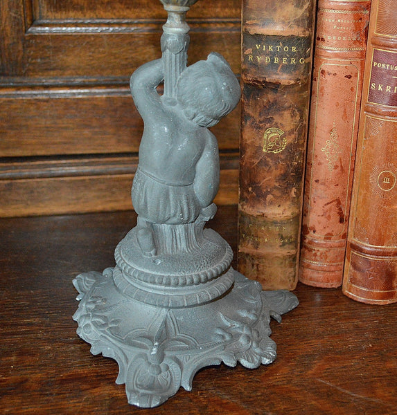 Antique German Cherub Petroleum Oil Lamp Figural Candle Holder - Antique Flea Finds - 7