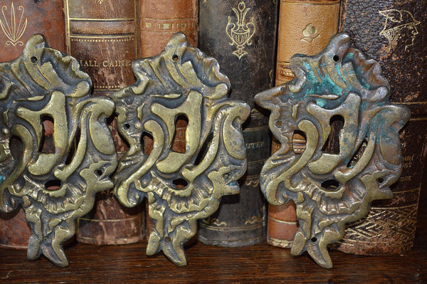 Antique French Brass Keyhole Escutcheon Furniture Hardware 5 Available - Antique Flea Finds