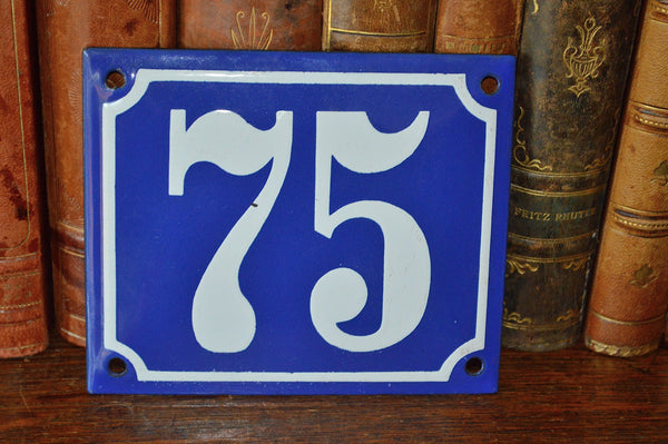 Vintage French Blue Enamel Sign Number 75 House Plaque - Antique Flea Finds - 2