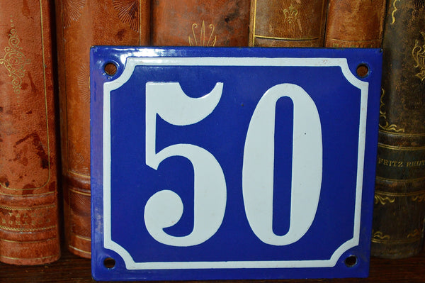 Vintage French Blue Enamel Sign Number 50 House Plaque - Antique Flea Finds - 2