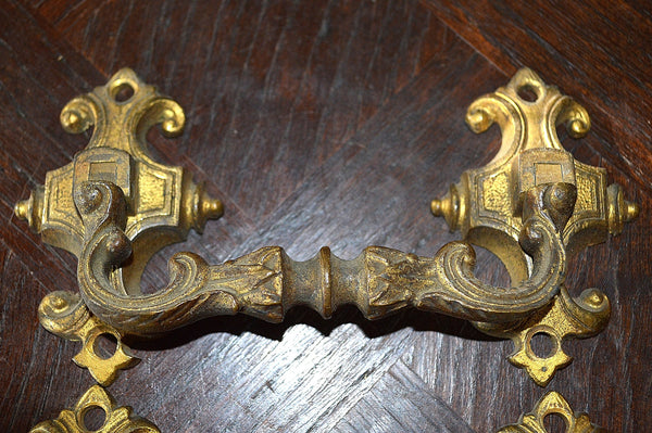 Antique Pair French Bronze Ormolu Drawer Pulls Large Furniture Handles - Antique Flea Finds - 3