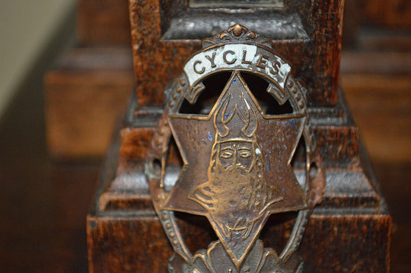 Antique French Enamel Bicycle Headbadge Le Gaulois Cycles Head Badge Brass Plaque - Antique Flea Finds - 2