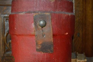 Antique Red Canvas English Fire or Cordite Bucket Coat of Arms Crest