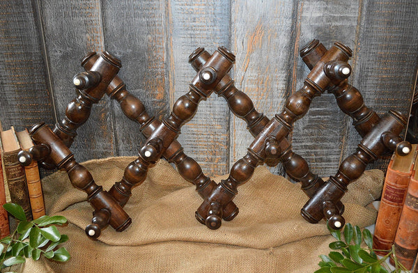 Antique German Expandable Dark Wood Coat Hat Rack with Spindles
