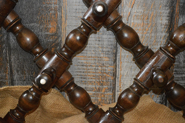 Antique German Expandable Dark Wood Coat Hat Rack with Spindles