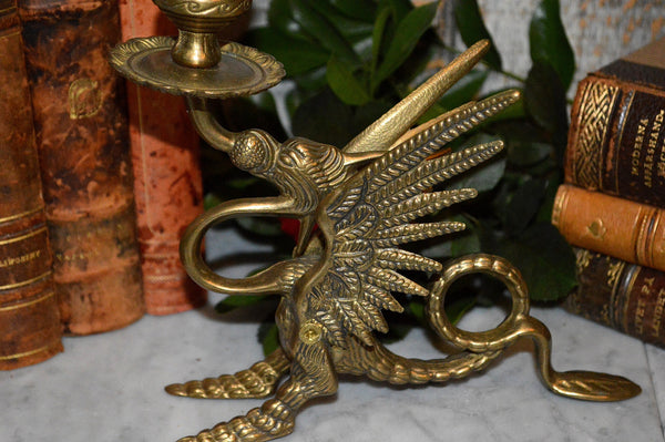 Vintage French Griffin Brass Candle Holder Dragon Gothic Candlestick