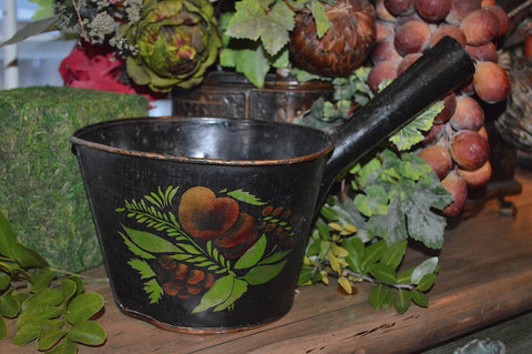 Antique Copper Tole Ladle Scoop Black Painted Toleware Fruit