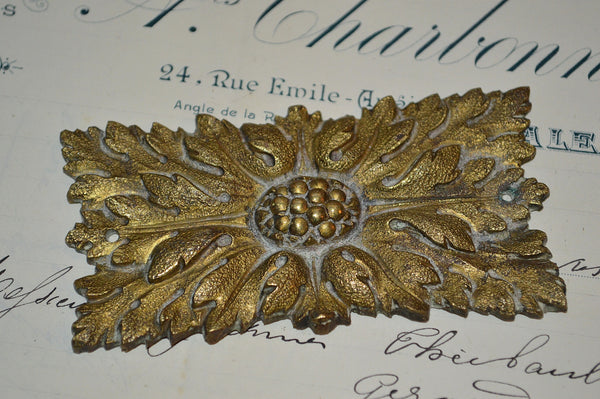 Antique French Rosette Bronze Rectangular Ormolu Hardware