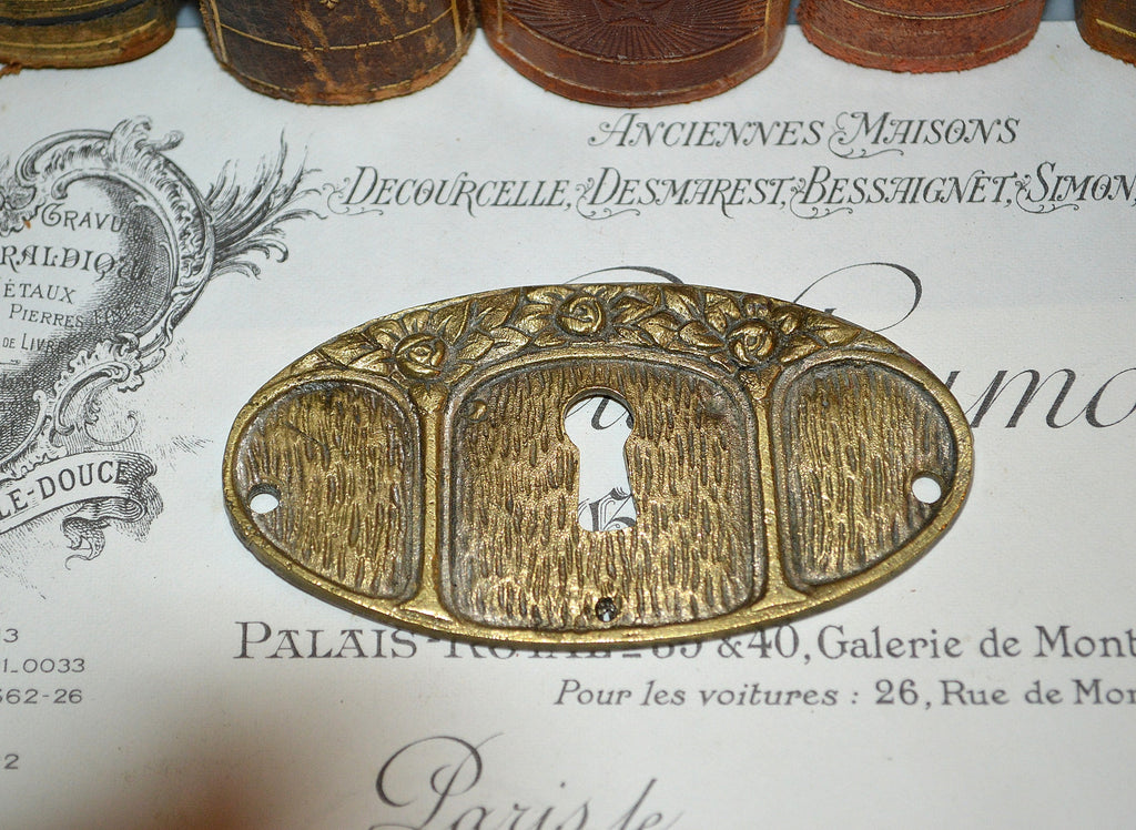 Antique French Keyhole Escutcheon Plate Brass Floral Hardware Sold Individually