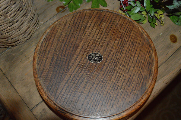 Vintage English Oak Wood Fruit Bowl Chrome Lion Heads