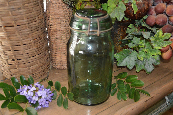Antique French Canning Jar Green Glass Durfor 1.5 Litre