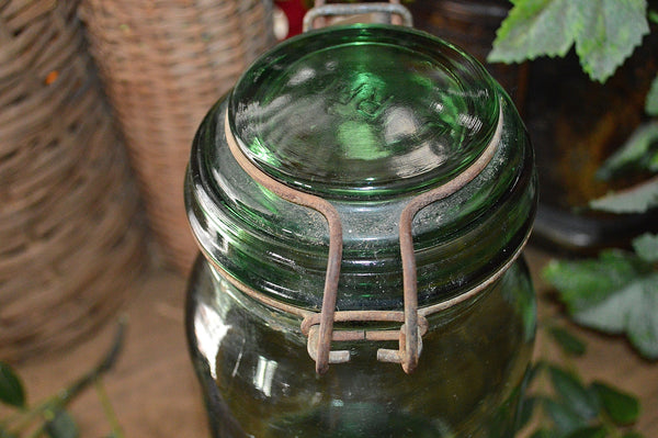 Antique French Canning Jar Green Glass Durfor 1.5 Litre