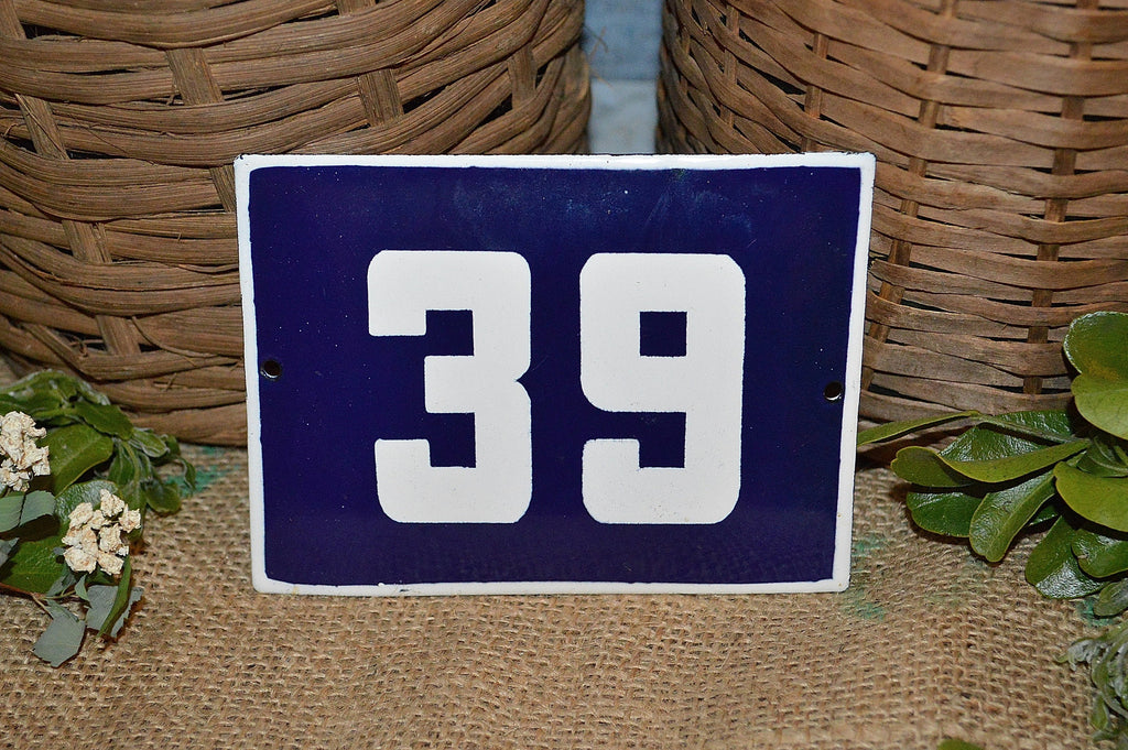 Vintage French Blue Enamel Sign Number 39 House Plaque