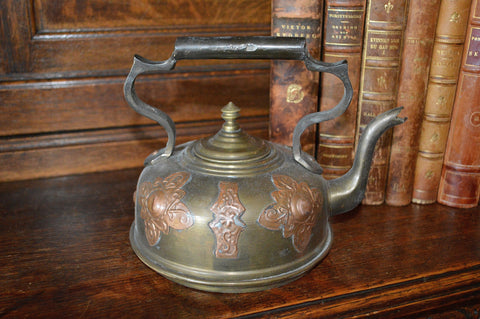 Antique Brass Teapot Kettle Copper Medallions - Antique Flea Finds