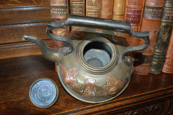 Antique Brass Teapot Kettle Copper Medallions - Antique Flea Finds