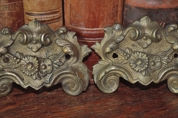 Antique French Pair Brass Ormolu Mounts Floral Design - Antique Flea Finds - 2