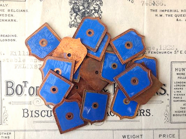 Vintage Pair Blue Enamel Plaques Shields Crest Findings - Antique Flea Finds - 2