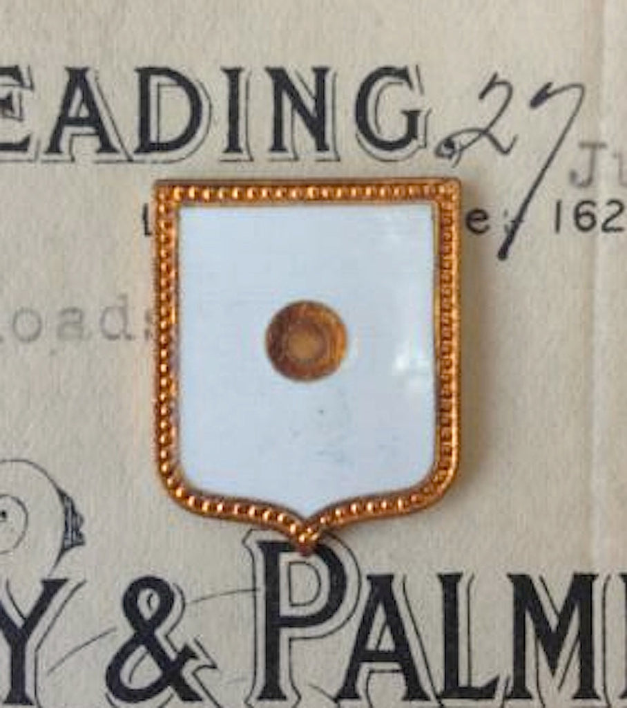 Vintage Pair White Enamel Plaques Shields Crest Findings - Antique Flea Finds - 1