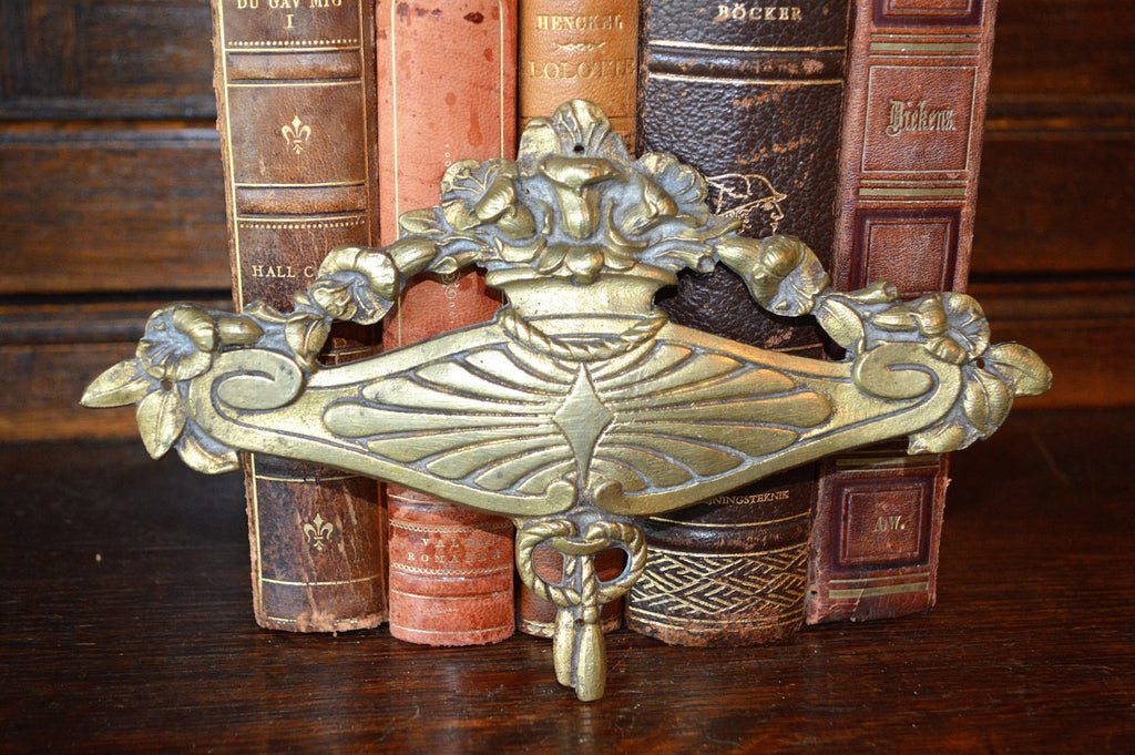 Antique French Floral Pediment Bronze Ormolu Art Deco Hardware Trim Mount - Antique Flea Finds - 1