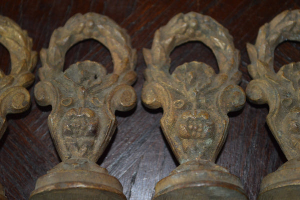 Antique Pair French Finialls Bronze Drapery Post Hardware Wreath Design - Antique Flea Finds - 3