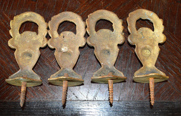 Antique Pair French Finialls Bronze Drapery Post Hardware Wreath Design - Antique Flea Finds - 4