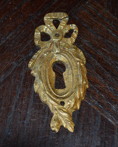 Antique French Bow Keyhole Escutcheon Ormolu Hardware - Antique Flea Finds