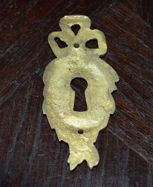 Antique French Bow Keyhole Escutcheon Ormolu Hardware - Antique Flea Finds