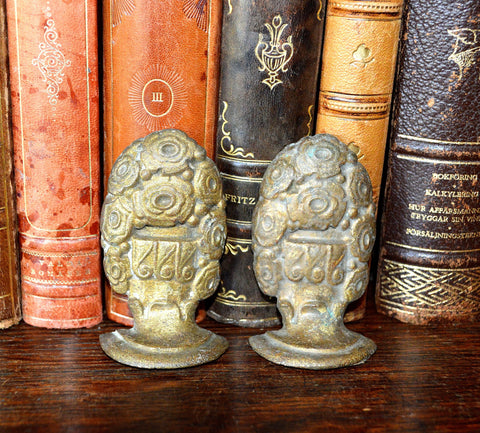 Antique Pair French Drapery Finials Hardware Ornate Bronze Floral Design - Antique Flea Finds - 1