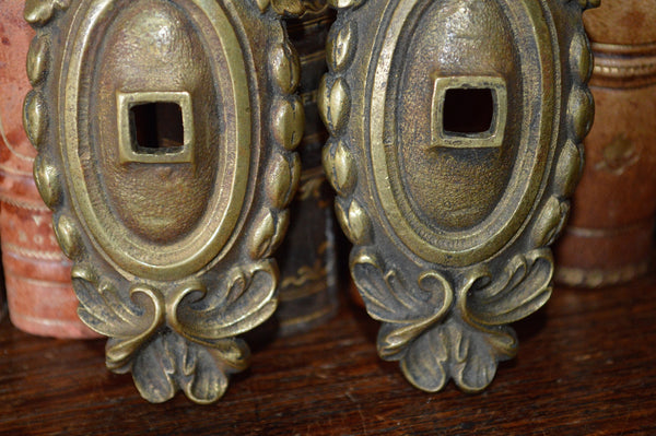 Antique Pair French Backplates Bronze Door Mount Hardware - Antique Flea Finds - 3