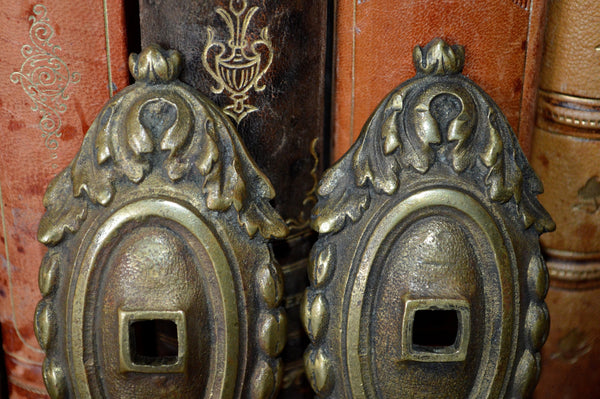 Antique Pair French Backplates Bronze Door Mount Hardware - Antique Flea Finds - 2