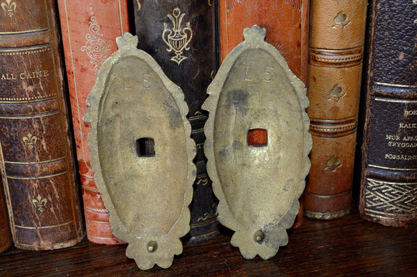 Antique Pair French Backplates Bronze Door Mount Hardware - Antique Flea Finds - 4