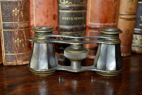 Antique French Opera Mother of Pearl Glasses Binoculars with Etched Flowers - Antique Flea Finds - 1