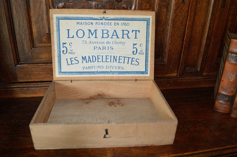 Antique Chocolate Box French Wooden Lombart Paris Chocolat Crown Laurel Wreath - Antique Flea Finds