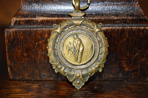 Antique Pocket Watch Fob English Bronze 1958 Cricket Medal - Antique Flea Finds - 2