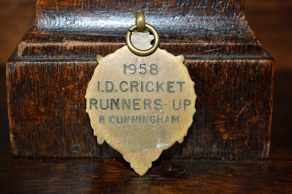 Antique Pocket Watch Fob English Bronze 1958 Cricket Medal - Antique Flea Finds - 3