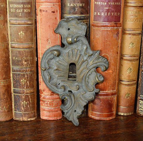 Antique Large French Keyhole Escutcheon Bronze Hardware 2 Available - Antique Flea Finds - 1