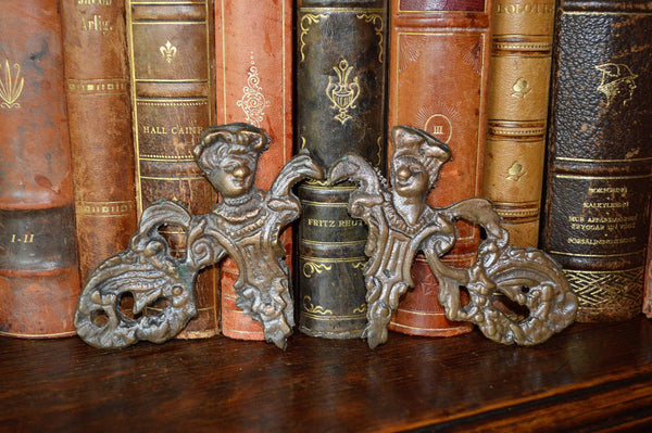 Antique Pair French Figural Mounts Renaissance Frenchman Decorations - Antique Flea Finds - 1