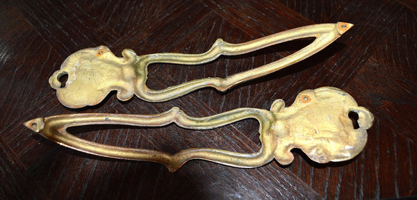 Antique Pair French Door Handles Escutcheon Shell Design Hardware - Antique Flea Finds - 5