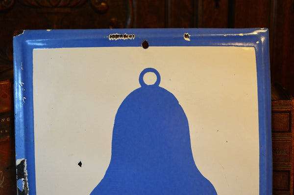 Vintage Bell Sign Blue & White Enamel Fire Alarm - Antique Flea Finds - 2