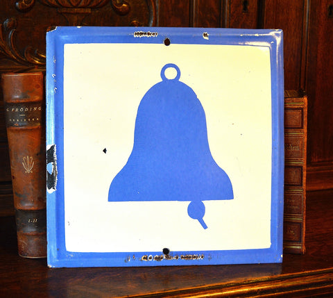 Vintage Bell Sign Blue & White Enamel Fire Alarm - Antique Flea Finds - 1