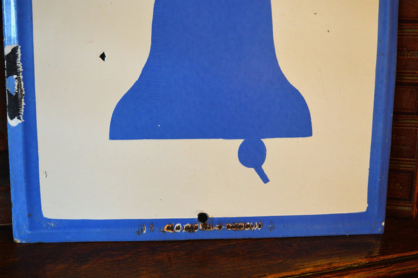 Vintage Bell Sign Blue & White Enamel Fire Alarm - Antique Flea Finds - 3