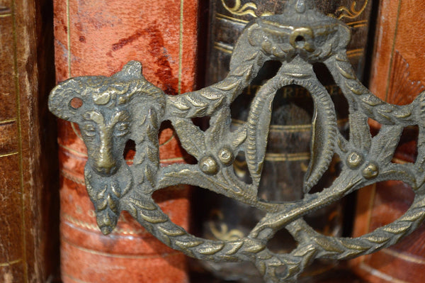 Antique French Keyhole Escutcheon Empire Urn Ram Heads Bronze Hardware - Antique Flea Finds - 2