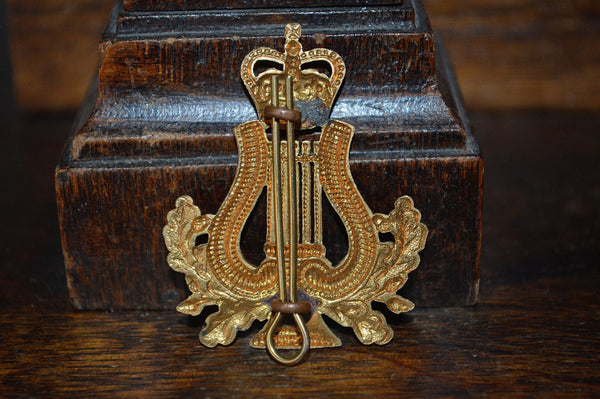 Antique Englsih Royal Army Badge Musician Lyre and Crown - Antique Flea Finds