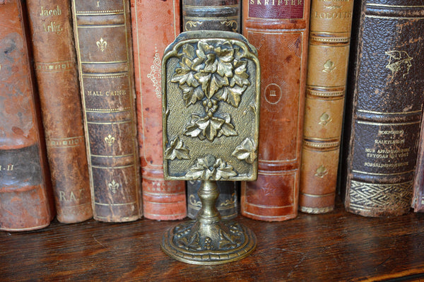 Antique French Match Safe Tabletop Stand Gilt Brass Grape Leaves - Antique Flea Finds - 2