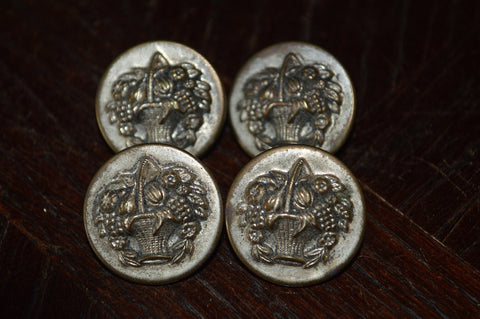 Antique Victorian Buttons Set of 4 Fruit Basket in Silver - Antique Flea Finds - 1
