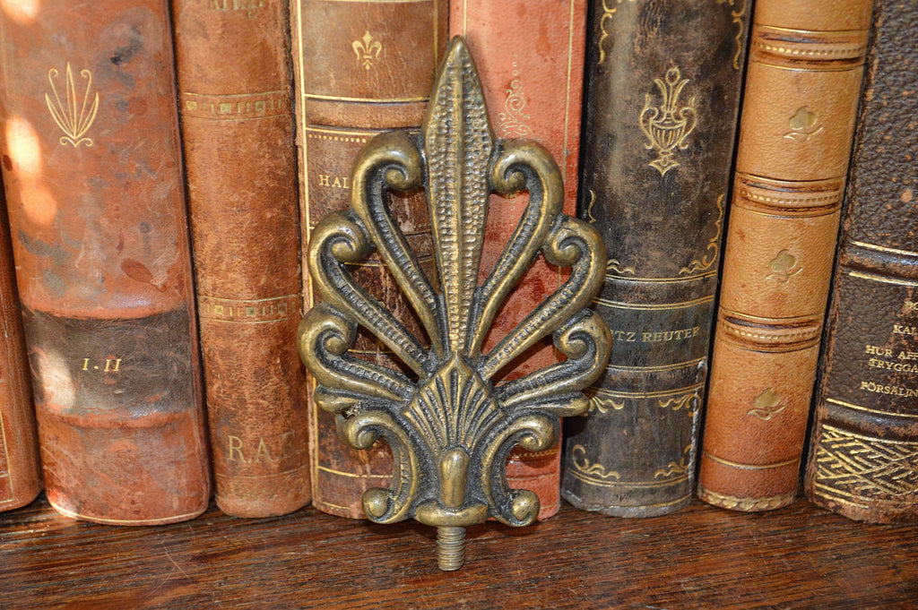 Antique French Finial Brass Palm Leaf Trim Hardware - Antique Flea Finds - 1