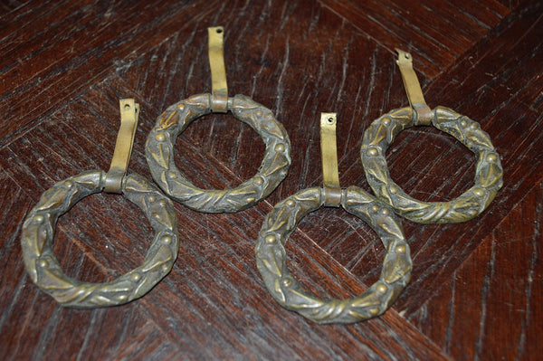 Antique French Pulls Set of 4 Bronze Wreath Hardware - Antique Flea Finds - 1
