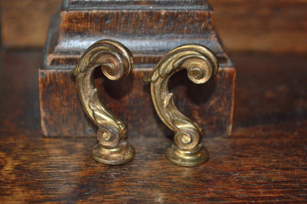 Antique Pair French Hooks Brass Drapery Tie Backs Brackets Hardware - Antique Flea Finds - 1